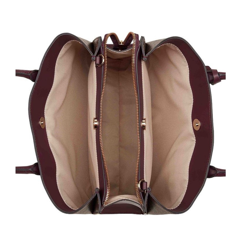 Nine West Burgundy & Brown Logo Satchel with Detachable Strap - Picture 3 of 8